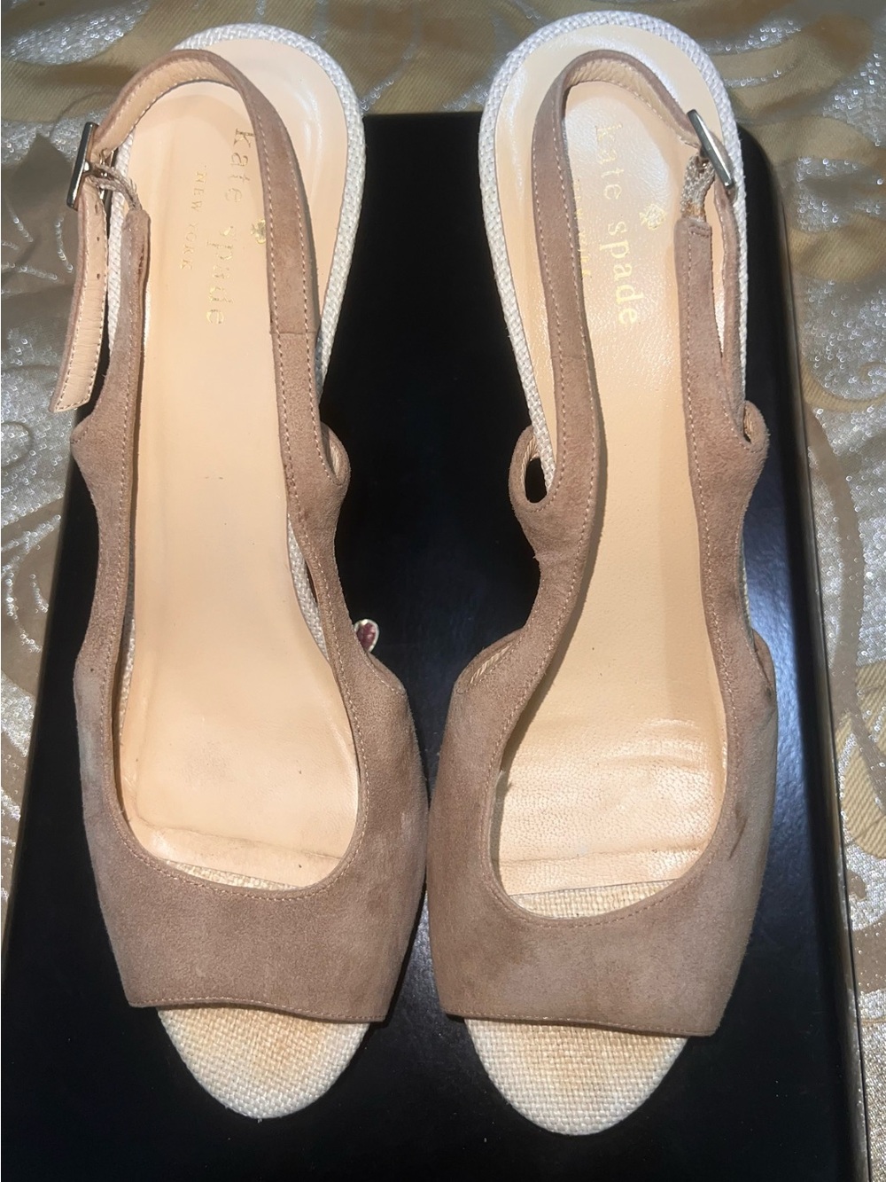 kate spade Mushroom Suade Slingback Open Toe Platform Heels Size 9 1/2